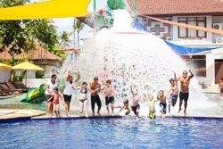 Family Jumping to the pool